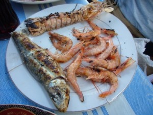 Grilled sardine, prawns and langoustine